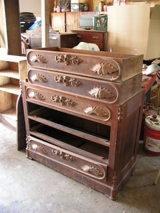 Old Solid Walnut Dresser with Mirror - Before!